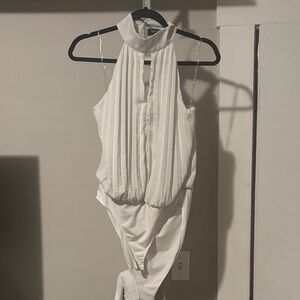 Vanilla Star White Pleated Halter Bodysuit